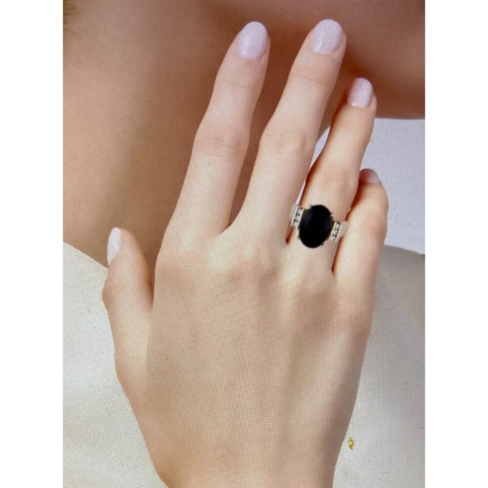 Gump's 14K Gold Oval Nephrite & Diamond Accent Cocktail Ring For Women 8.75 - Picture 5 of 14